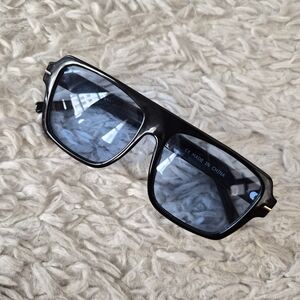 Black Square Flat Top Sunglasses with Blue Tint Lenses